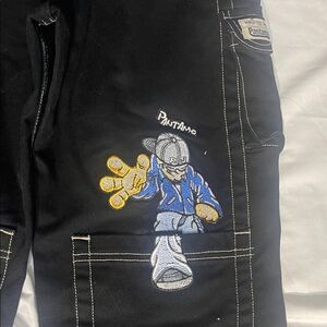 Black Pantamo Pants with Embroidered Design